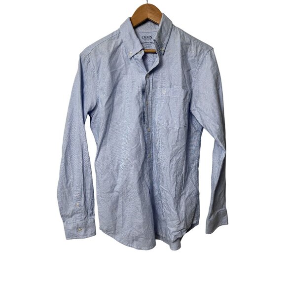 Chaps Coastland Wash Oxford Womens Blue Striped Button-Down Shirt Size S 100% Co - Picture 1 of 11